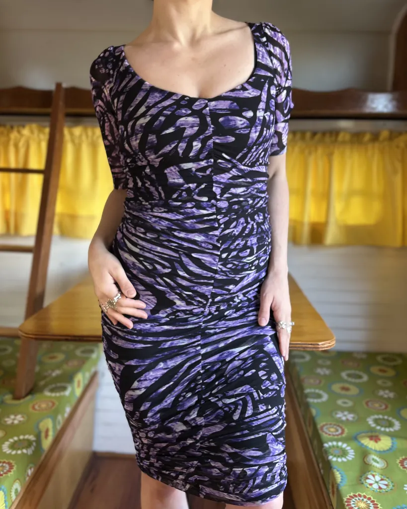 [024] Italian, Fuzzi, Purple Ruched Dress 