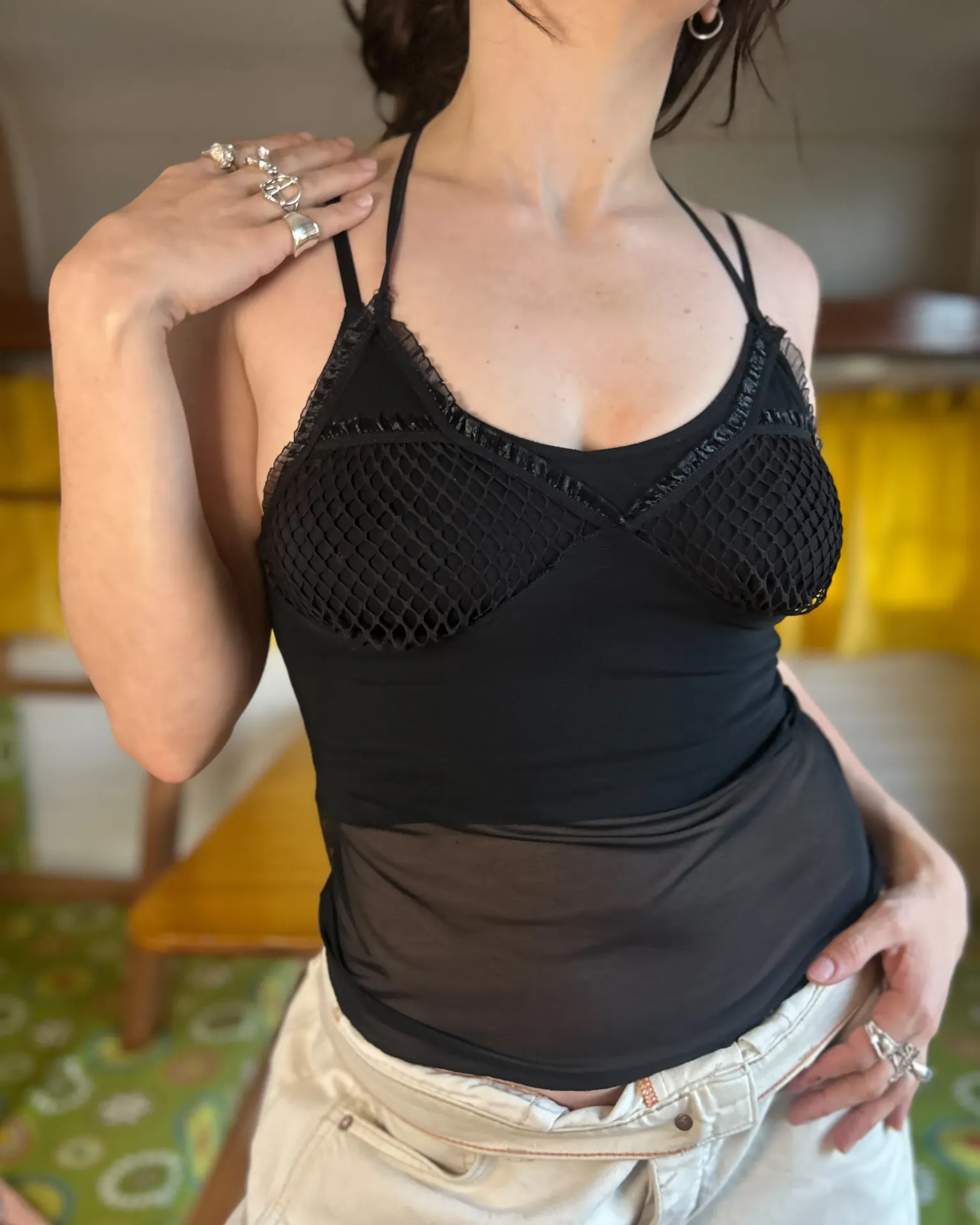 Black Mesh Halter Top