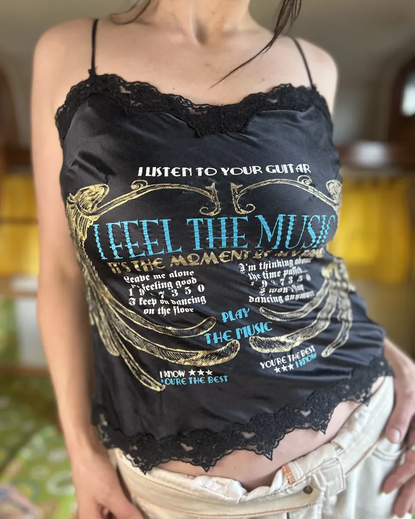 Italian Black Silk Graphic Cami 